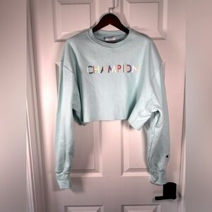 Champion Crop Crew Neck Reverse Weave Cut Off Womens Sweatshirt Mint Size Medium